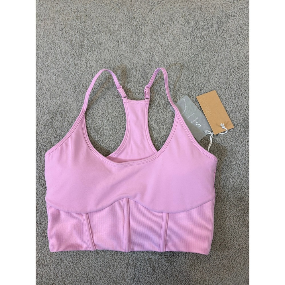 Popflex Stunning Longline Sports Bra Pink Ribbed Corset Racerback Top Small NWT
